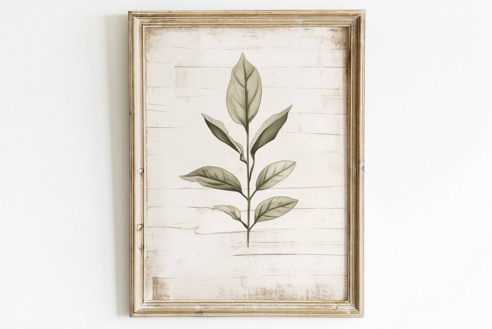 Rustic Botanical Wall Decor Vintage Minimalist Floral Art Sage Green Wall Art