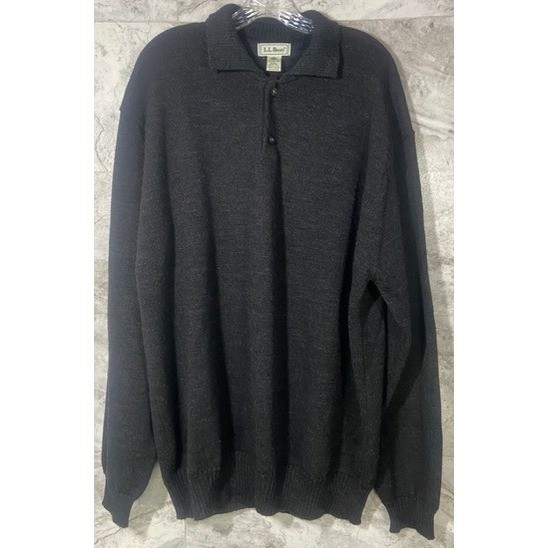 LL Bean Men's Tall XXL 100% Merino Wool Dark Gray Quarter Button Sweater