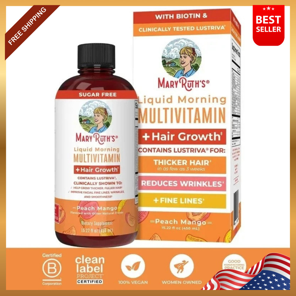 Mary Ruth’s Liquid Morning Multivitamin + Hair Growth Peach Mango 15.22OZ