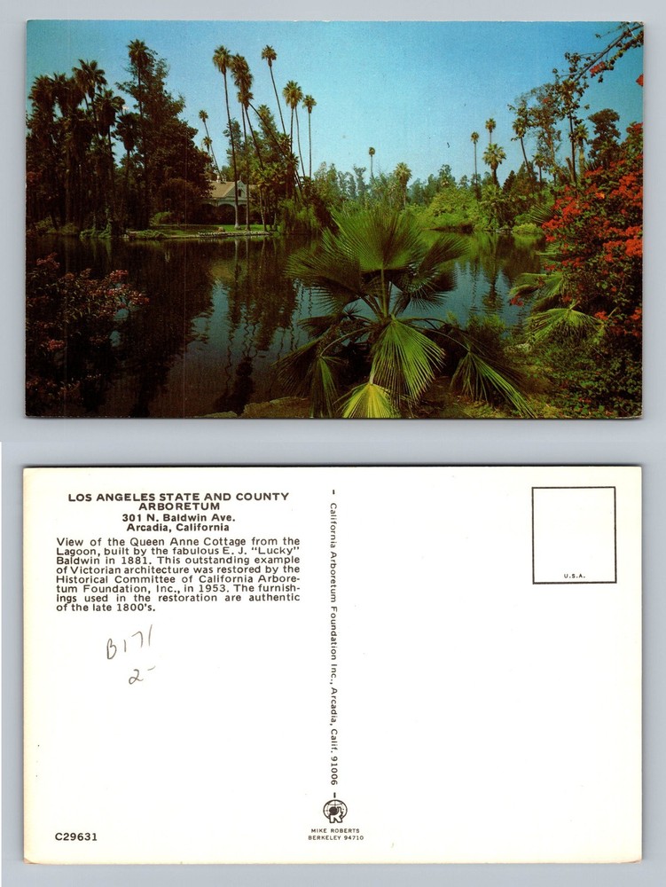 Arcadia, CA-California, Queen Anne Cottage Lagoon View Vintage Postcard