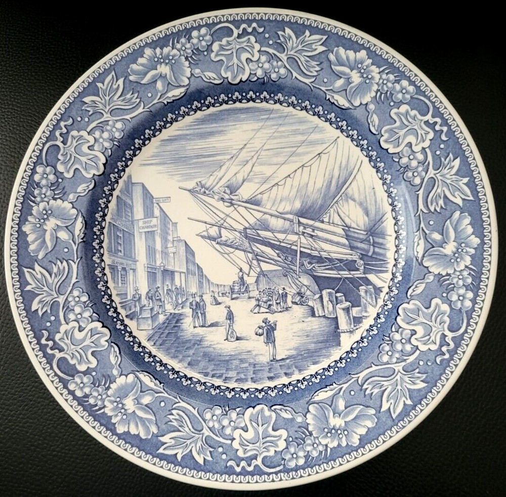Vtg Wedgwood Old New York  South Street Waterfront 1835 Dinner Plate 10 1/2 Blue