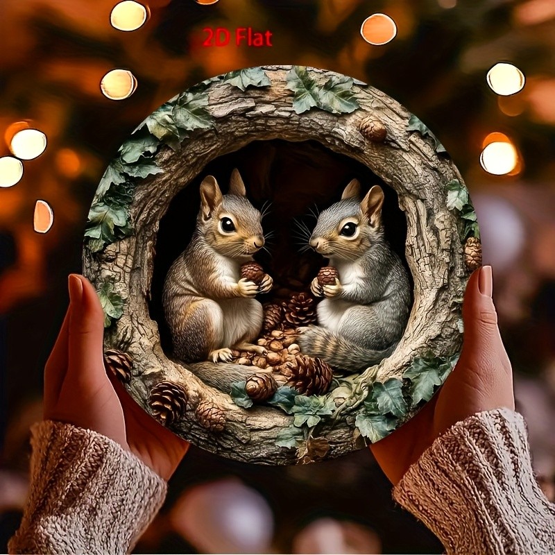 Squirrel Theme Round Aluminum Metal Decorative Painting Sign