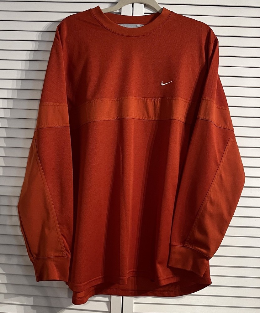 Nike Shirt Mens Large Burgundy Red Vtg Long Sleeve/Swoosh/Silver Tag Y2K