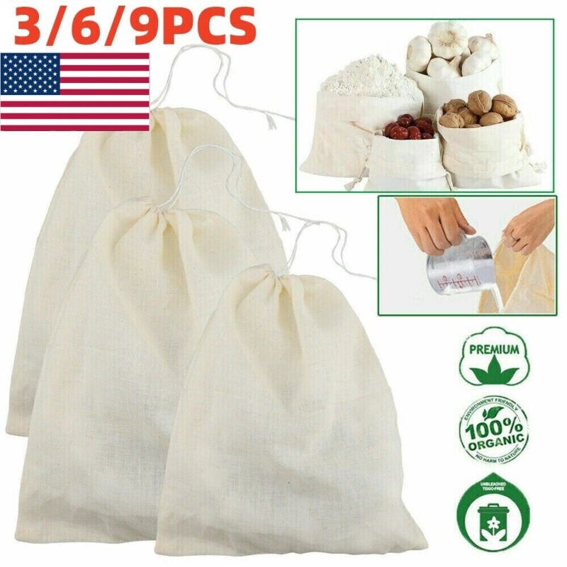 3-9Pcs Reusable Mesh Nut Milk Bag for Cold Brew Cheese & Coffee Filter USA
