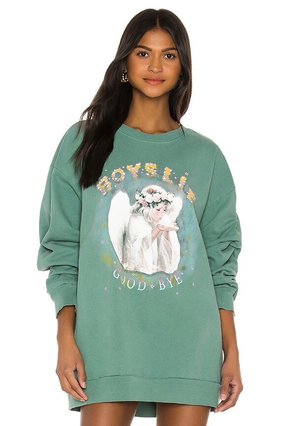 Boys Lie, Good Bye Crewneck Sweatshirt Green Oversized Graphic