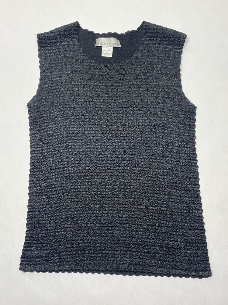 VTG 90s Y2K Black Crinkle Stretch Tank Top Size M Retro Grunge Hippie Goth Boho