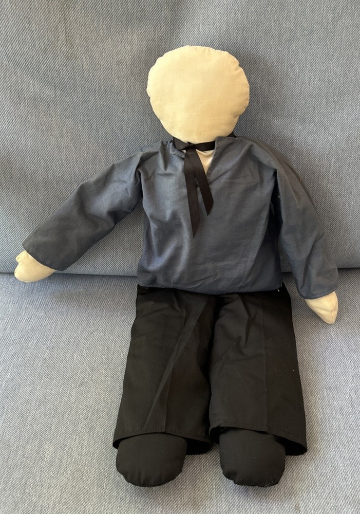 Vintage Amish Doll Faceless Boy Handmade Soft Cloth Stuffed Folk Art 21 in.