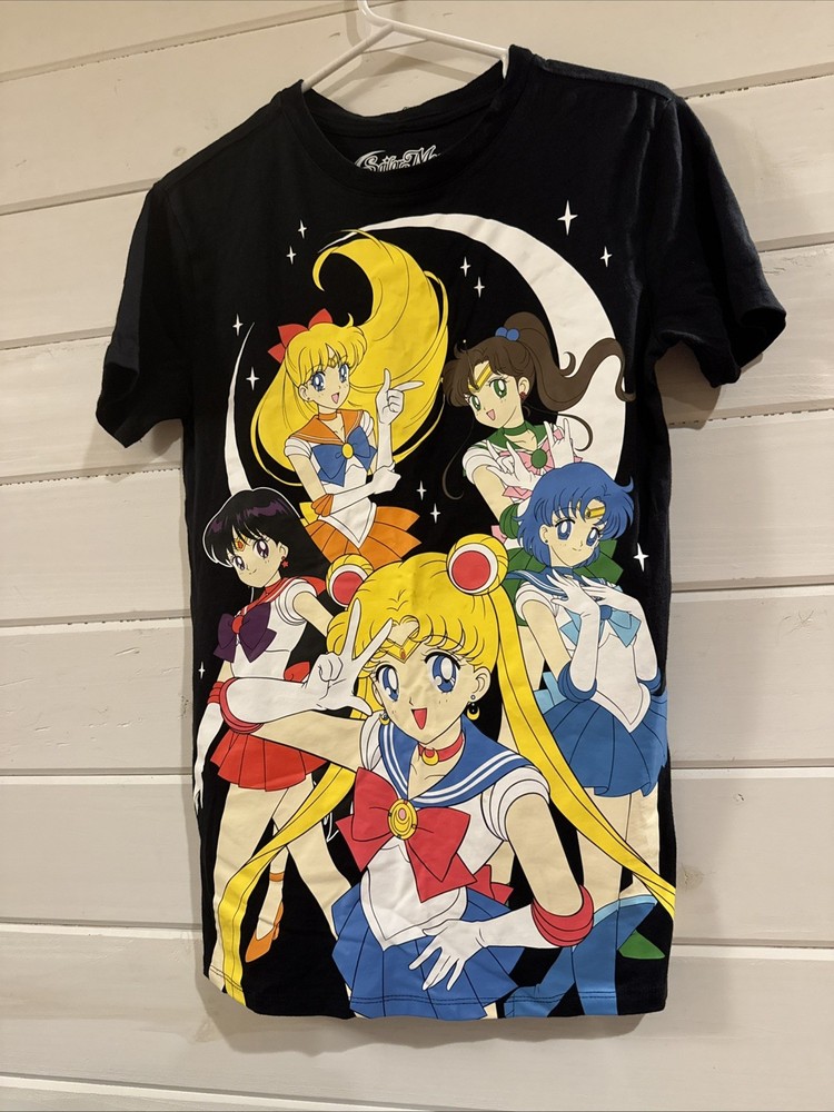 Sailor Moon Guardians Group Girls T Shirt XS Black Anime Big Face