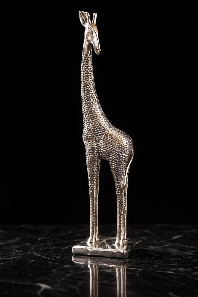 VTG MCM Metal Giraffe Sculpture 10” Safari Animal Statue Silver Modern Decor