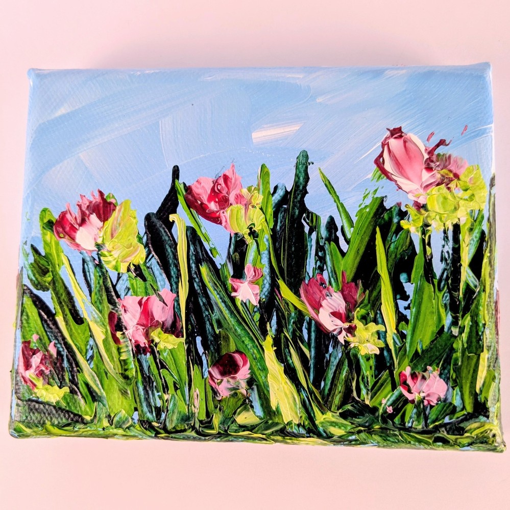Original Tiny Oil Painting Floral Impasto Mini Canvas Textured Flower Art