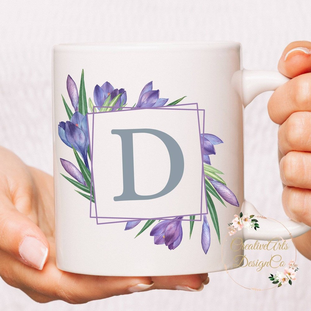 Beautiful Floral Personalized Initial Coffee Mug Ceramic Cup Gift Idea Coffee