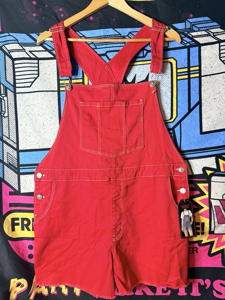 Womens No Boundaries Canva/Jeans Bib Overall Shortalls Size Xxl (19) Nwt