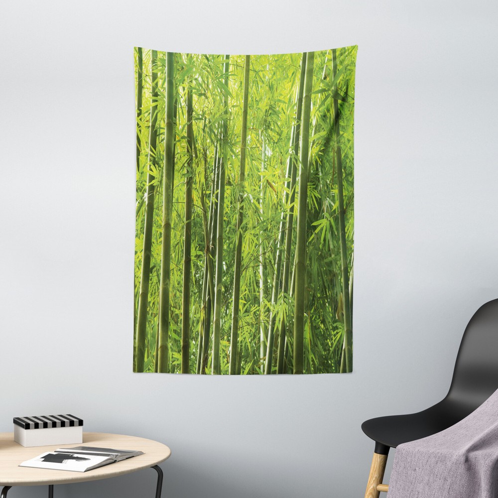 Green Tapestry Exotic Tropical Bamboo Print Wall Hanging Decor