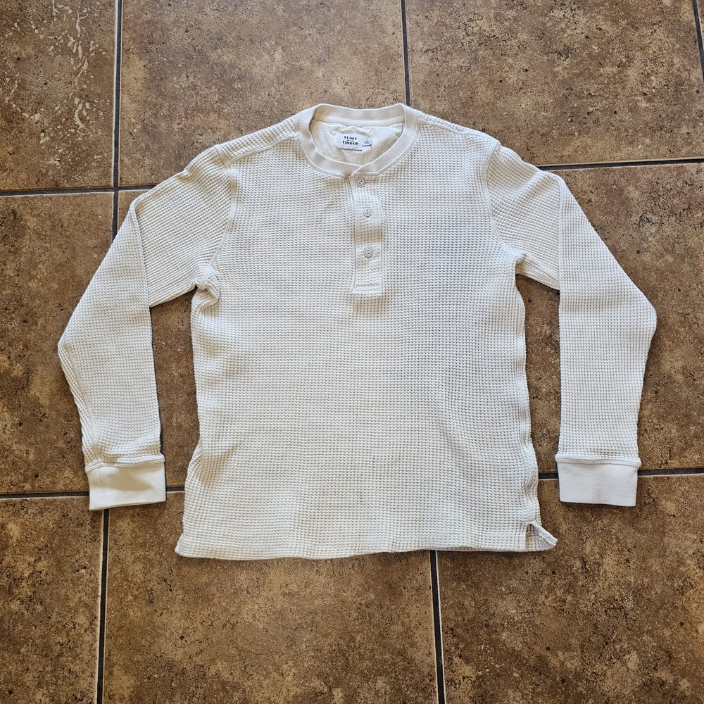 Flint And Tinder Thermal Shirt Henley Cream Large Long Sleeve Waffle Knit