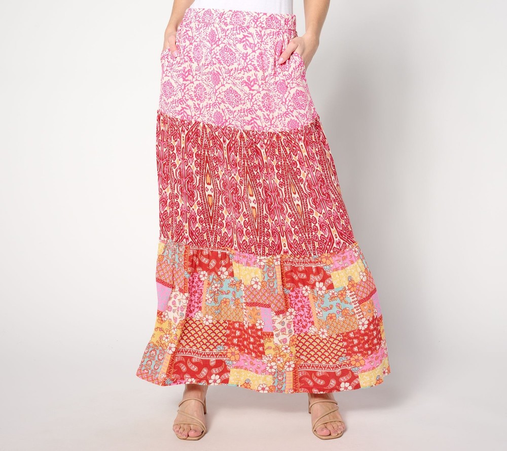 Denim & Co. Women's Plus Sz Skirt 3X Canyon Retreat Printed Multi-colored