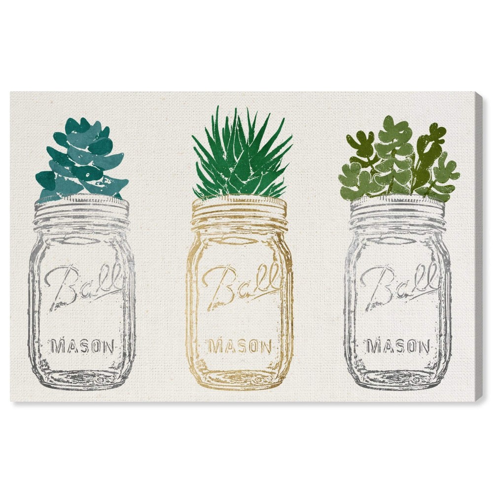 Floral Botanical Wall Art Canvas Prints Mason Jars and Succulents Home Decor