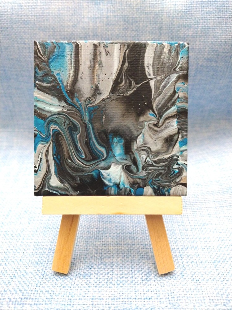 Mini 3x3 Abstract Acrylic Painting on Canvas with Easel & Magnet Backing-image