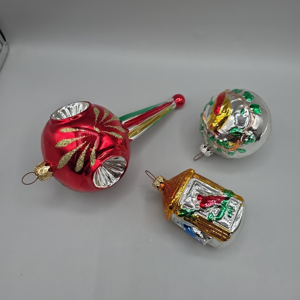 Vintage West Germany Mercury Glass Christmas Ornaments Set Of 3