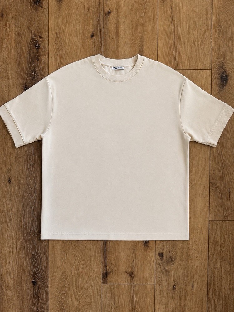 Zara Men’s Oversized Cream Boxy T-Shirt Size XL Minimalist Heavyweight Tee