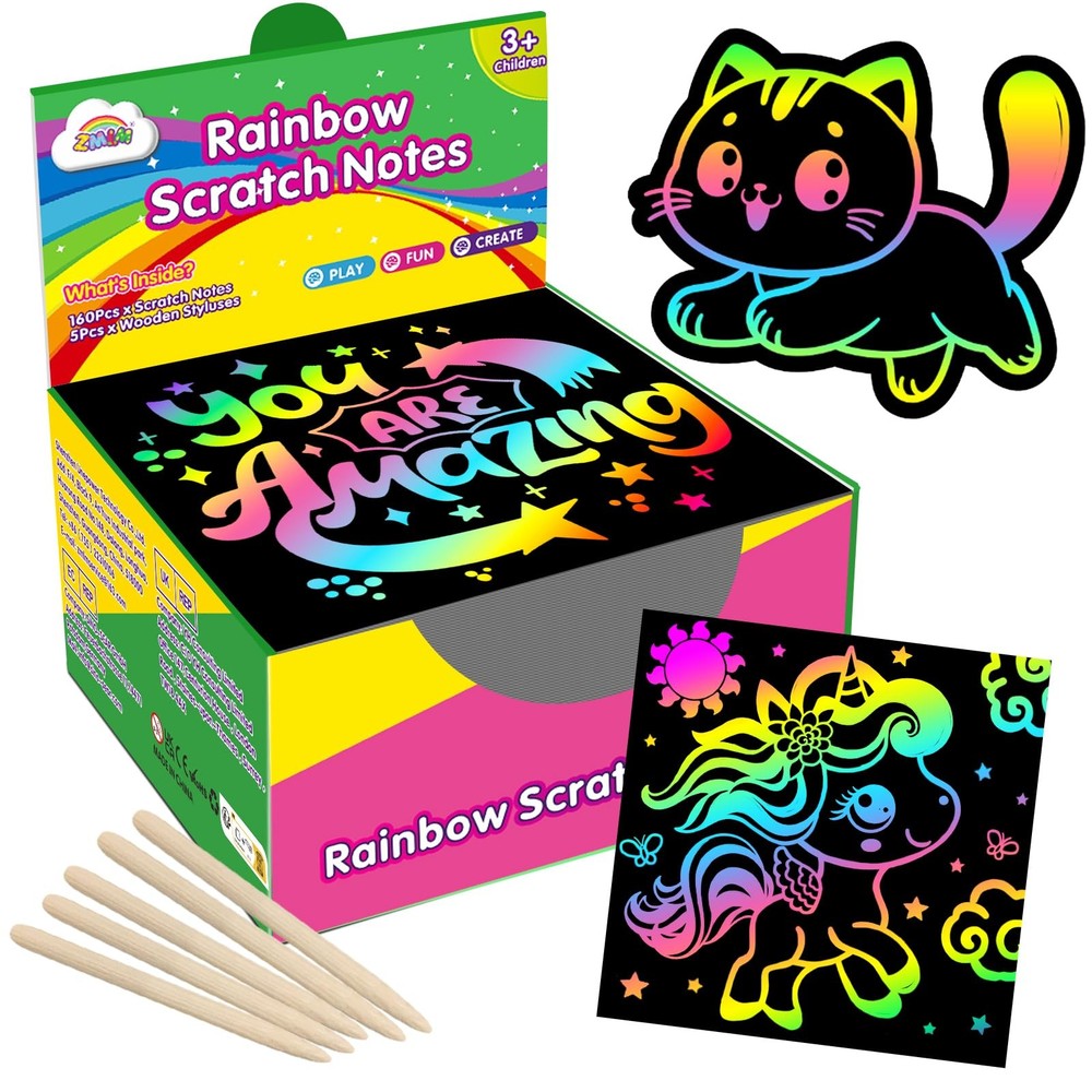 ZMLM 165 Pcs Rainbow Scratch Paper Art 3.5 x x 1.5 inches, Multicolor