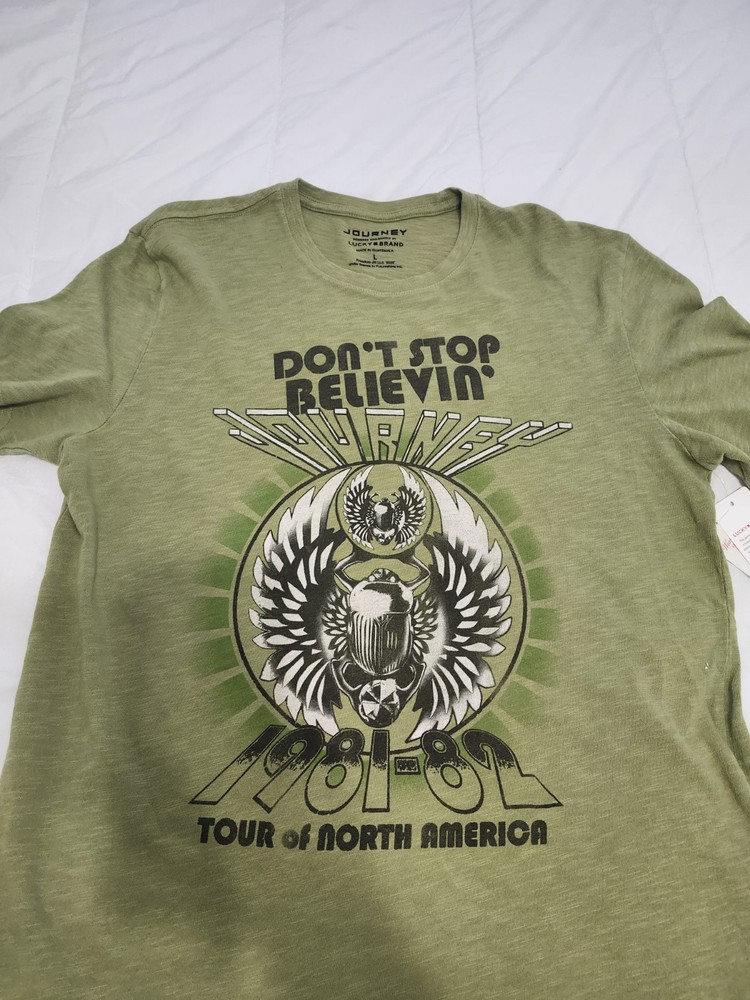 Lucky Brand Men's Green Graphic Print Cotton T-Shirt L Journey Tour 1981-82