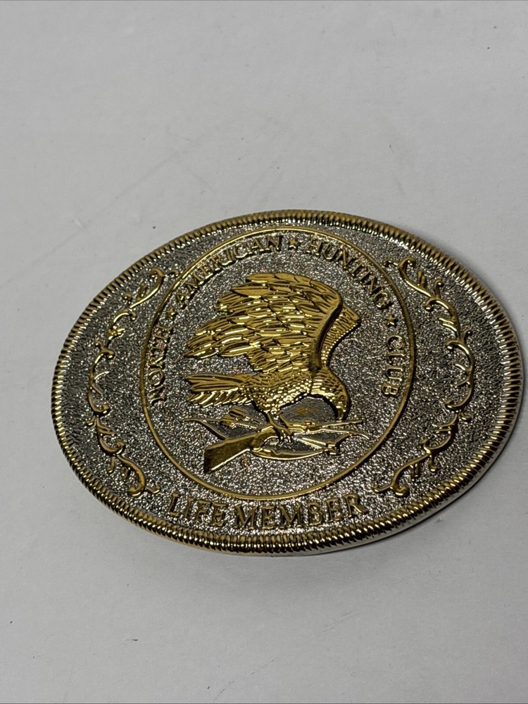 VTG North American Hunting Club Wings of Gold Brass Belt Buckle Life Member Oval