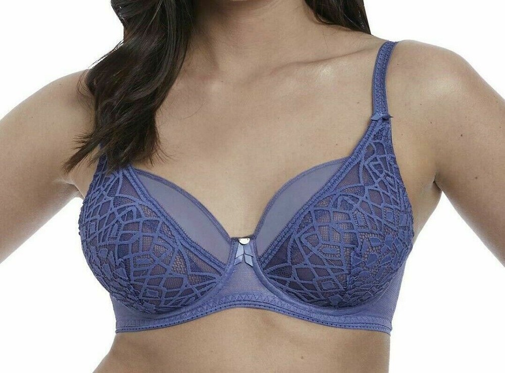 Freya Soiree Lace Bra Blue Size 30E Underwired High Apex Plunge Balcony 5011