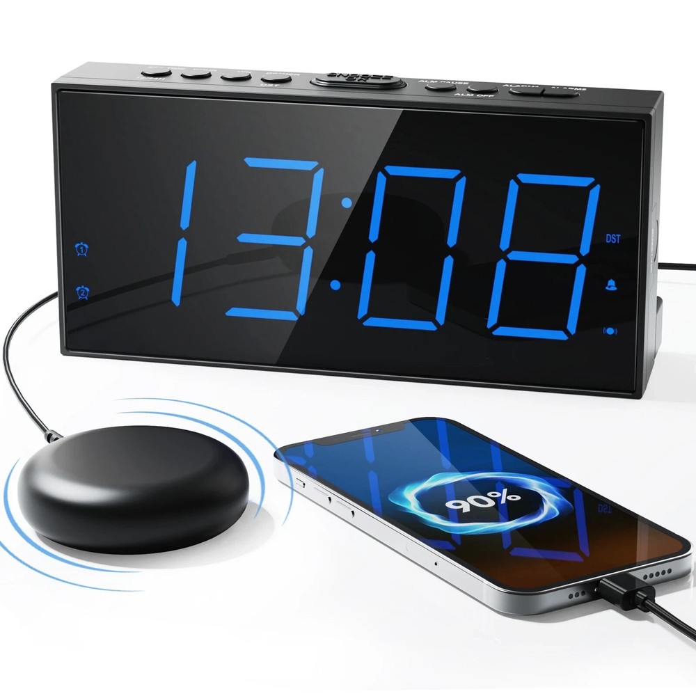 Super Loud Alarm  with Bed Shaker, Vibrating Alarm Clock for Heavy Sleepers