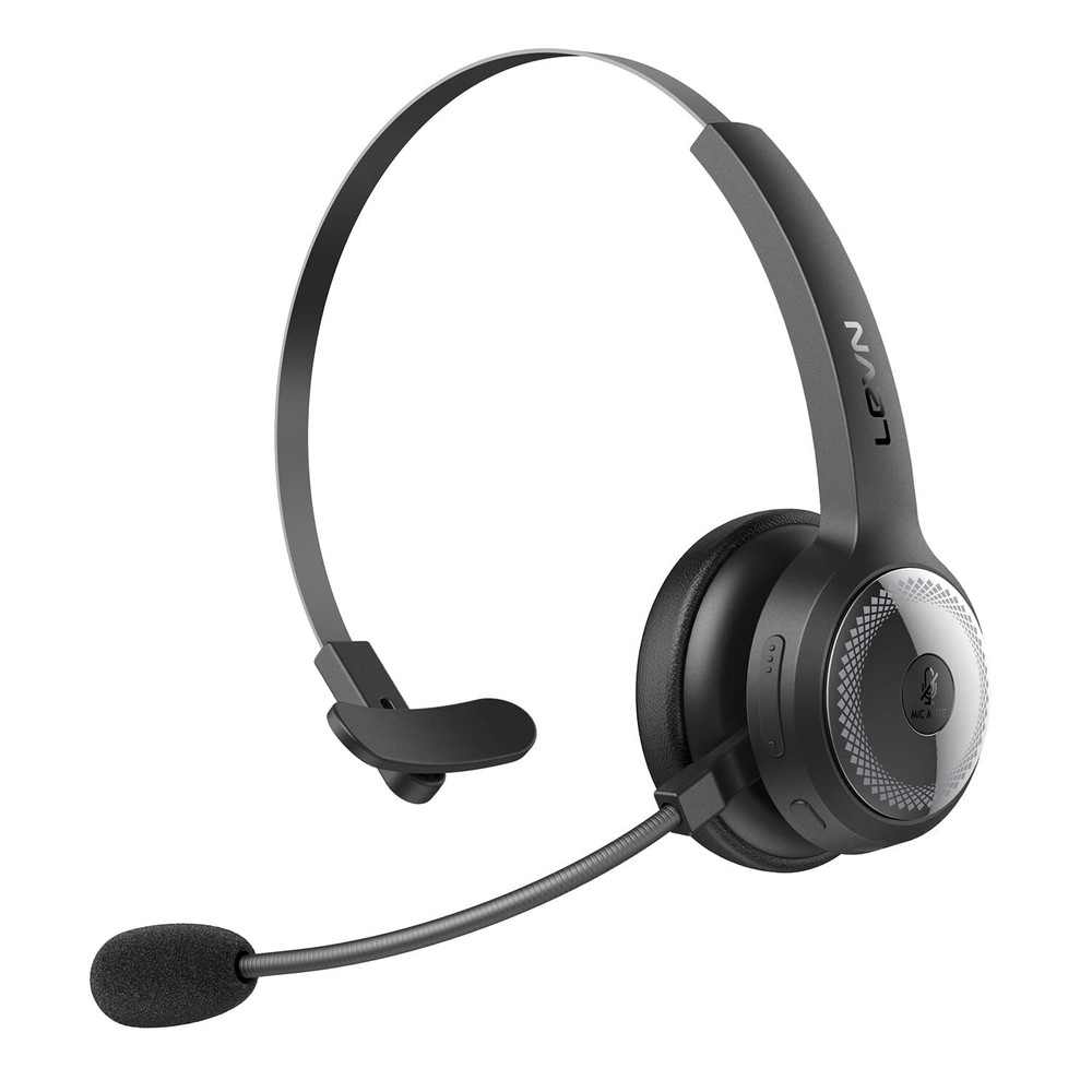 LEVN Wireless Bluetooth Headset with Mic and Mute Button for 60Hr Battery Life  