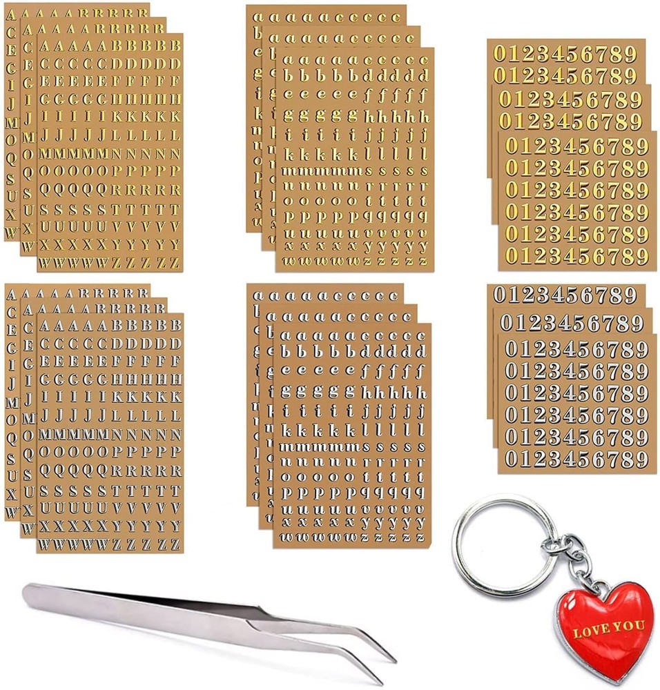 18 Sheets Mini Gold/Silver Letter Stickers for Nail Art, Epoxy Resin Crafts, ...