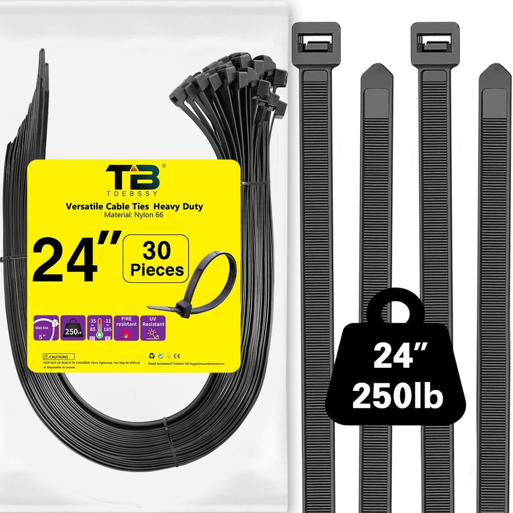 Heavy Duty 24 Inch Black Zip Ties 250lb Capacity Wire Cable Ties