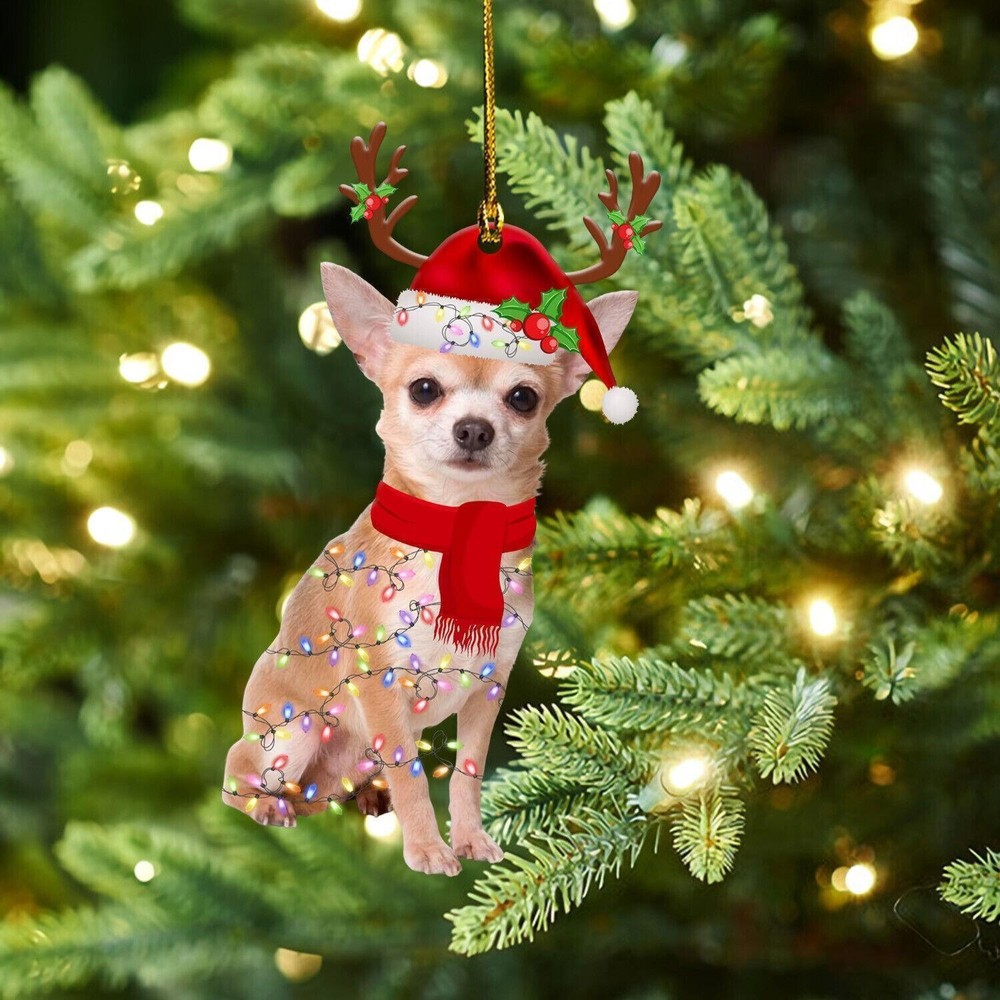 Chihuahua Dog Acrylic Ornament Christmas Dog Light Deer Santa Claus Gift Family