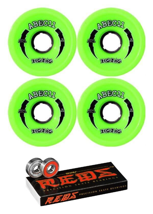 ABEC 11  ZigZags Skateboard Wheels - 70mm 80a + bearings