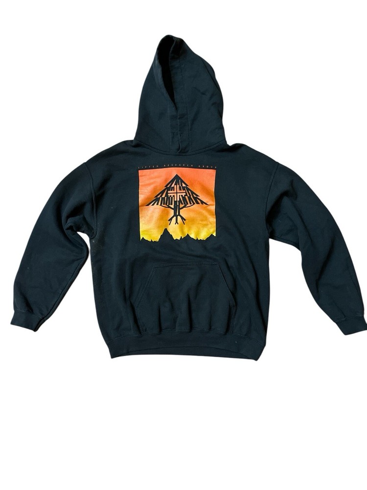 Lifted Research Group Hoodie Mens Medium Black Sweatshirt Graphic Logo