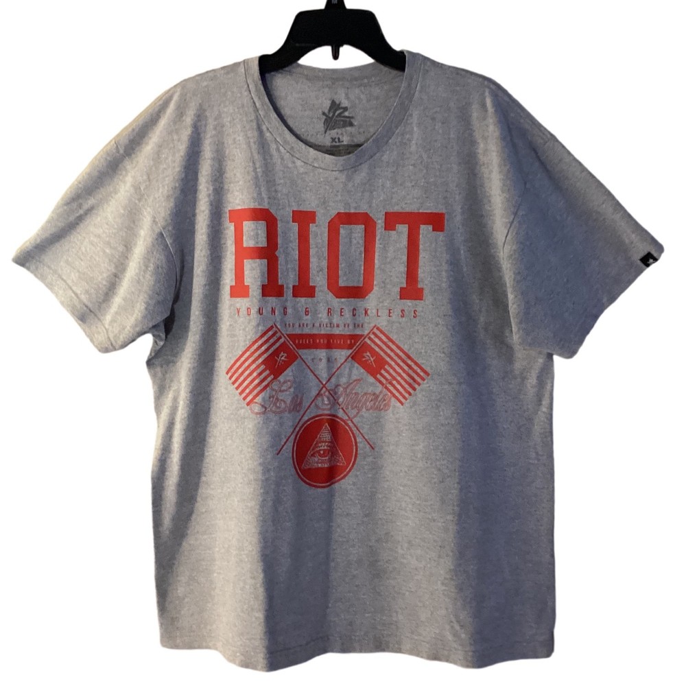 Young and Reckless Shirt RIOT Mens XL Gray Red Short Sleeve Graphic Crew