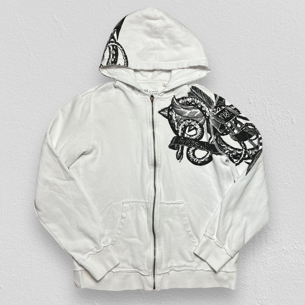 2000’s Guess Snake Graphic Print Hoodie Full Zip Mens Size Large White Y2K