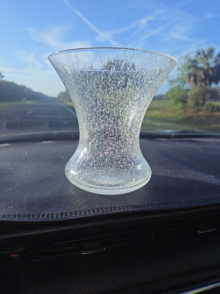 MCM Scandinavian Style Seeded Bubble Art Glass Vase Clear Hourglass Vintage
