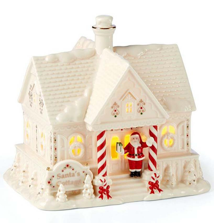 Lenox Mistletoe Park Lighted Santa's Cottage Village Treasures #893609 New