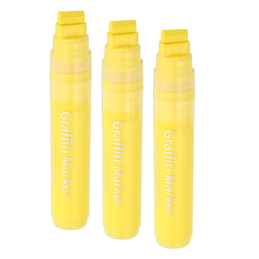 3 Pcs Graffiti Markers, 15mm Yellow Poster Marker Thick Acrylic Paint Pen