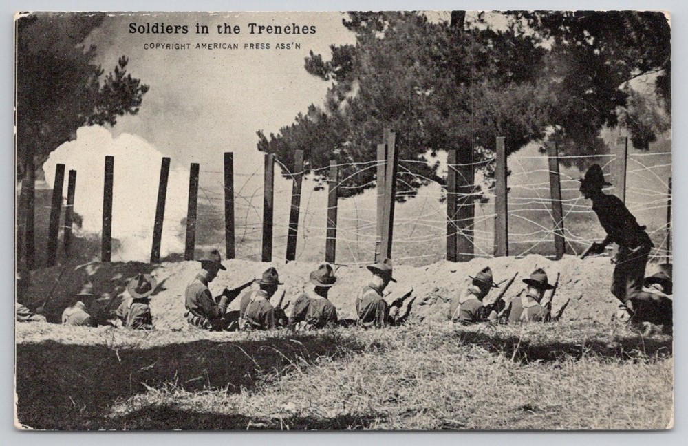 WWI RPPC Soldiers in Trenches COPYRIGHT American Press Ass'n Chattanooga