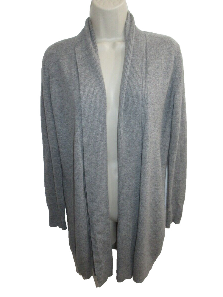 Theory  100% Cashmere Gray Open Front Scarf Trim Cardigan Size S
