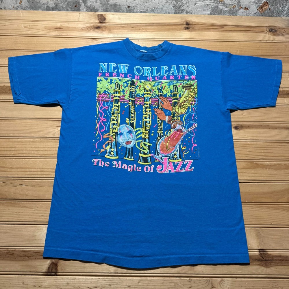Vintage 90s New Orleans French Quarter Jazz Saxophone Clarinet T-Shirt - Large