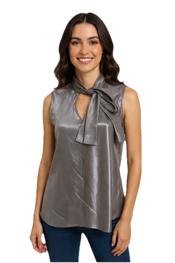 Nine West Women’s Size Large Sleeveless Tie Neck Purple Blouse