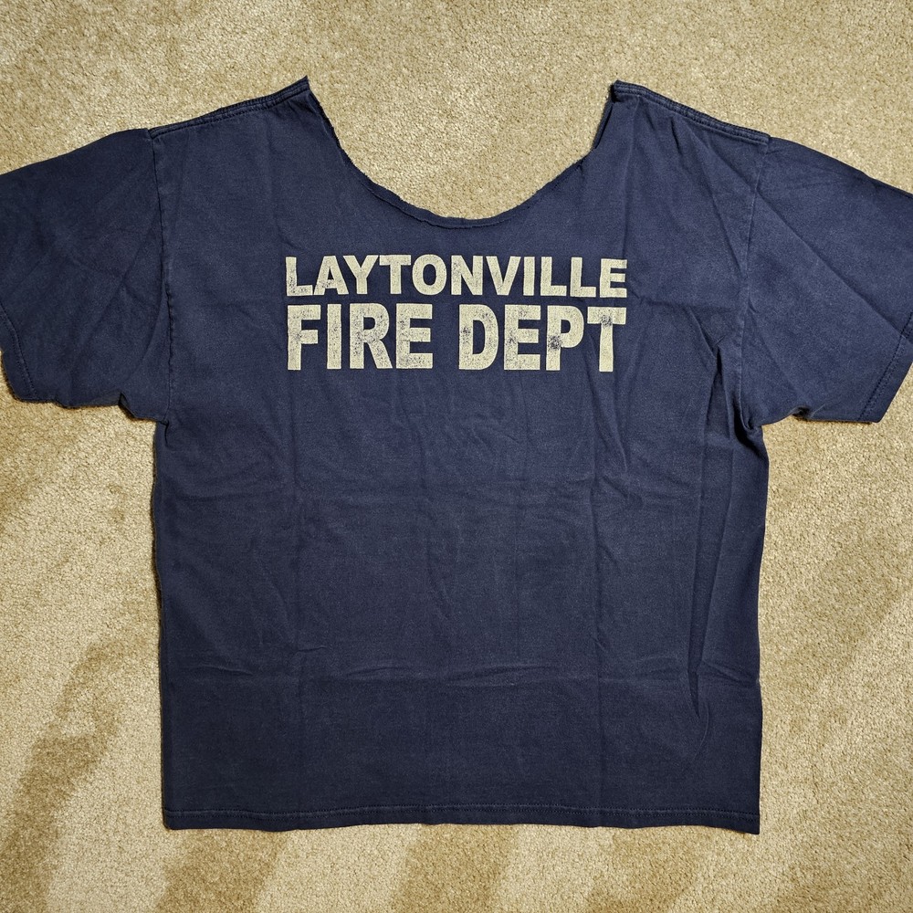 Vtg Y2k Laytonville Fire Department Large Cut Neck T-Shirt Indie Skate Punk 90s