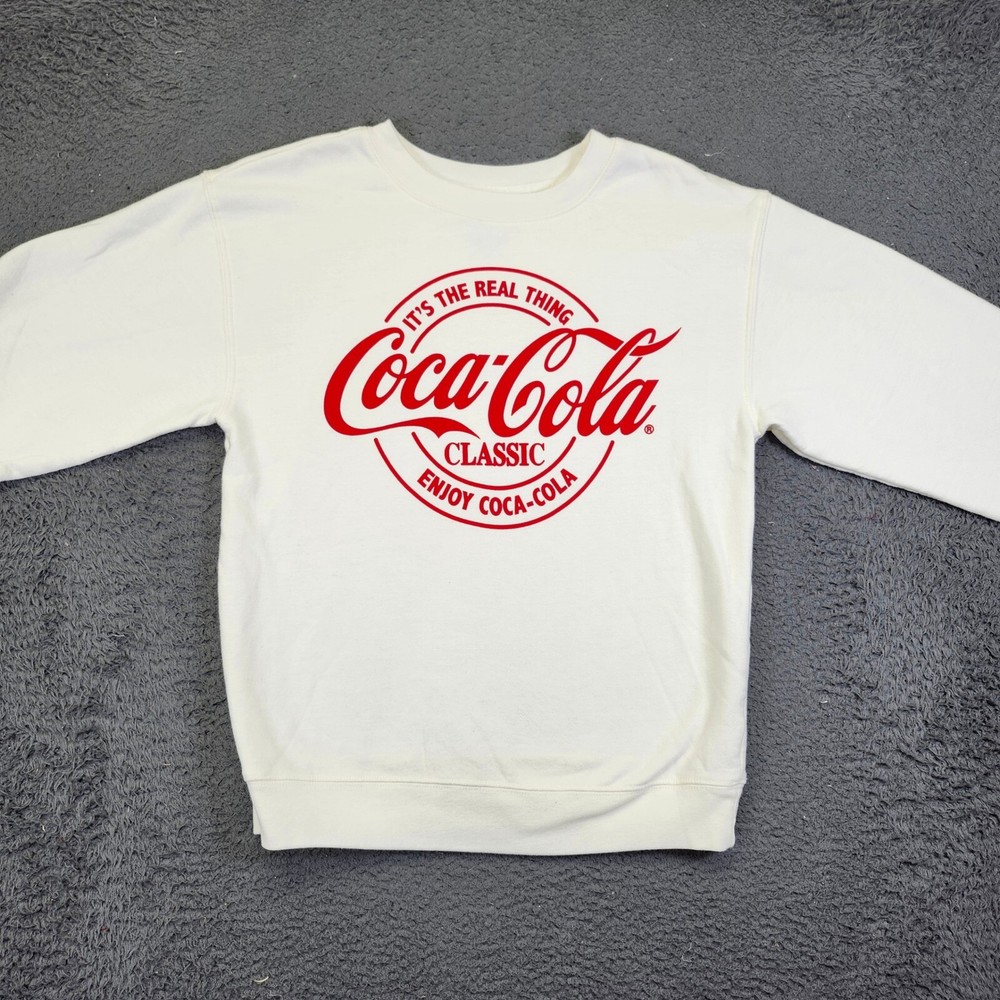 Coca-Cola Classic Sweatshirt Crewneck Pullover Graphic Logo White Small