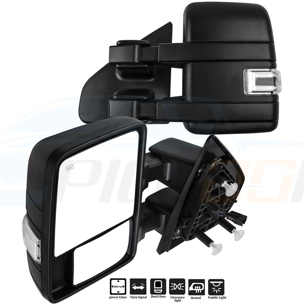 Pair Power Heated Puddle Light Turn Signal Towing Mirrors For Ford F150 04-14