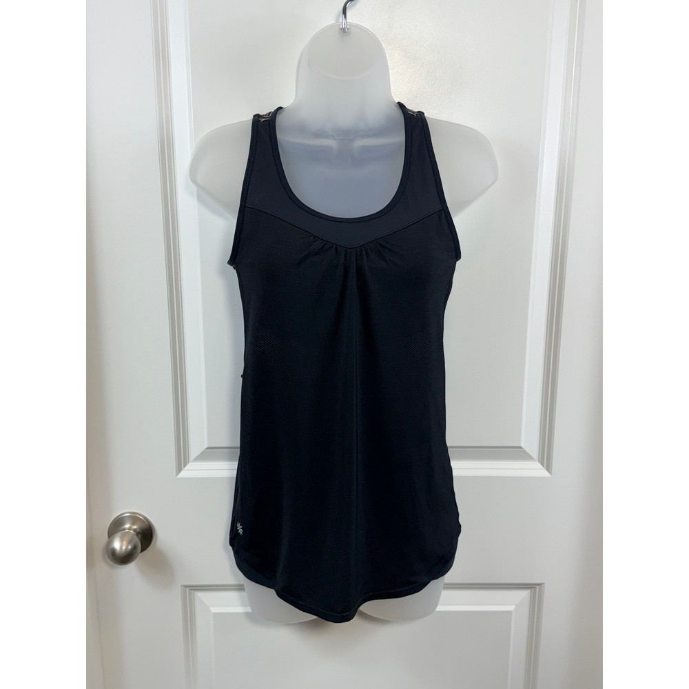 Athleta Womens Black Built-in Bra Mesh Tank Top Floral Racerback Small Workout