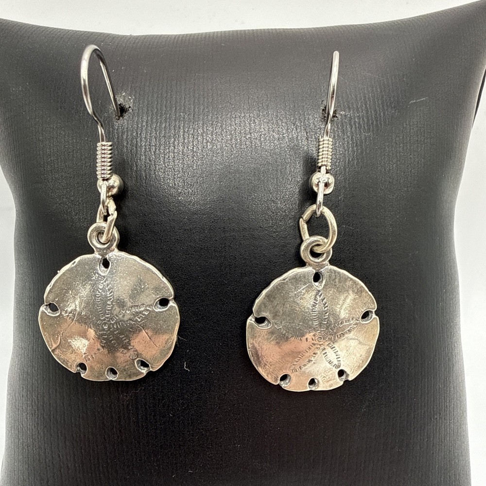 Vtg Sterling Silver Sand Dollar Dangle Drop  Earrings. 4.4 Grams. Hallmark