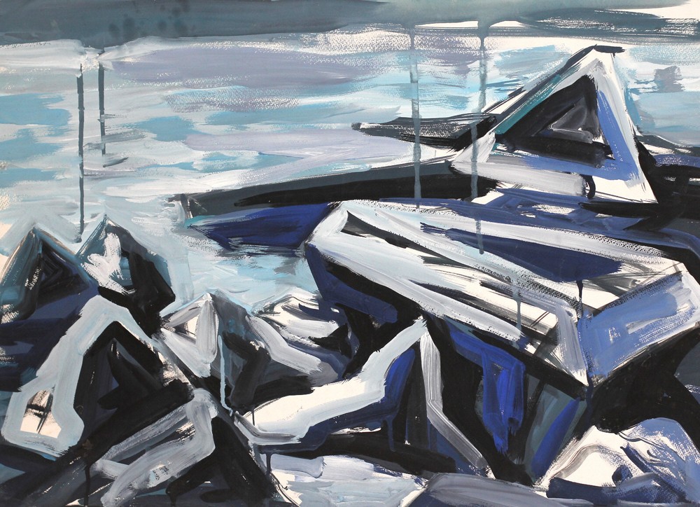 Modern original gouache painting landscape seascape