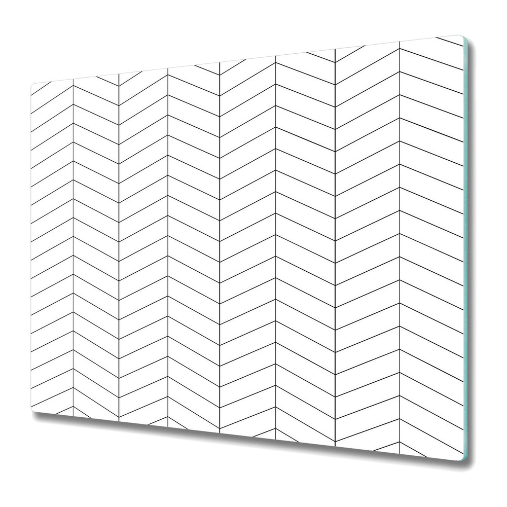 Glass Cutting Board Black & White Herringbone Geometric Minimalist 60x52